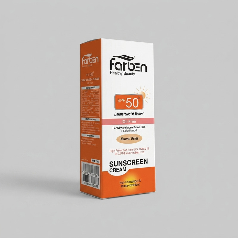 کرم ضد آفتاب رنگی SPF50 فاربن مدل protection OF_NB محافظ UVA ،UVB مناسب پوست چرب و آکنه دار حجم 50 میلیلیتر