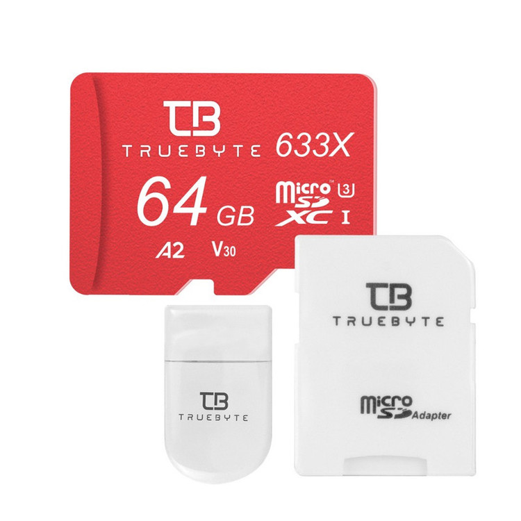 کارت حافظه microSDXC تروبایت مدل 633X-A2-V30 کلاس 10 استاندارد UHS-I U3 سرعت 95MBps ظرفیت 64 گیگابایت به همراه کارتخوان