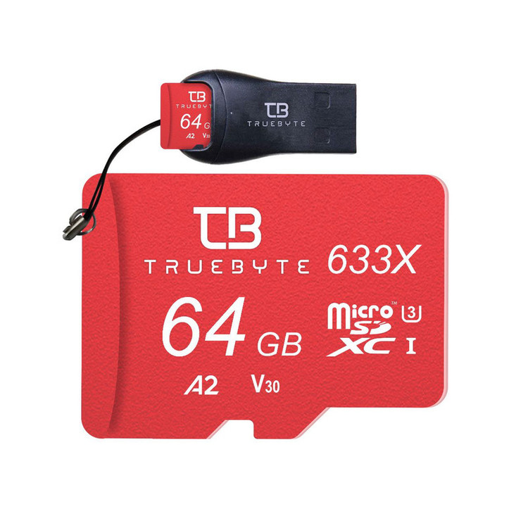 کارت حافظه microSD XC تروبایت مدل 633X-A2-V30 کلاس 10 استاندارد UHS-I U3 سرعت 95MBps ظرفیت 64 گیگابایت به همراه کارتخوان