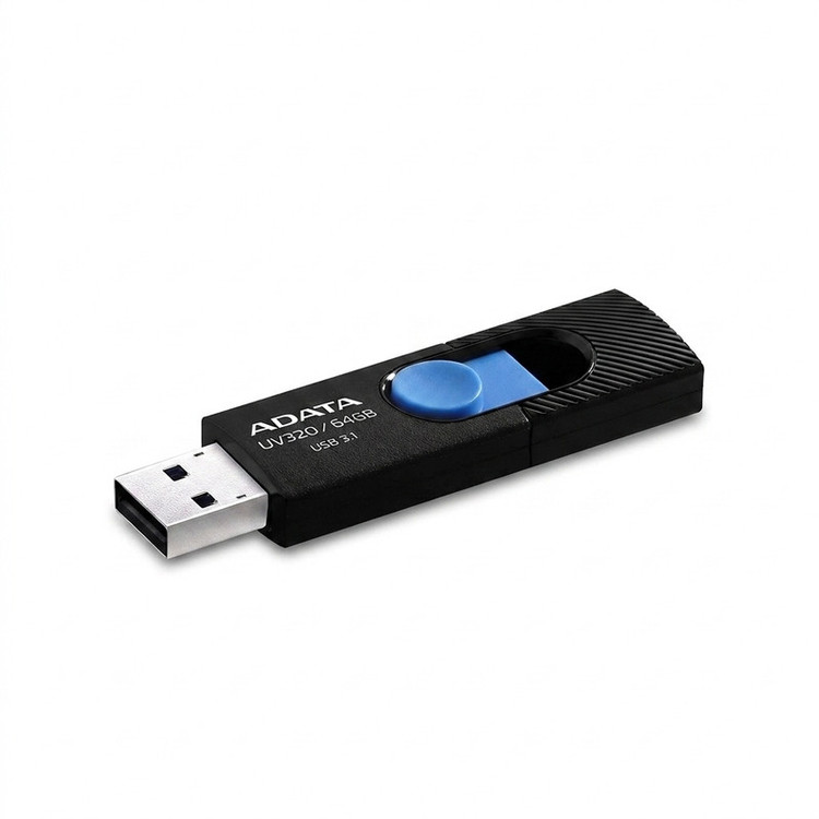فلشمموری کشویی ای دیتا مدل UV320 ظرفیت 64 گیگابایت با رابط USB 3.2 Gen1 سرعت انتقال تا 10 گیگابیت بر ثانیه و سازگار با ویندوز، مک، لینوکس، گوشی و تلویزیون