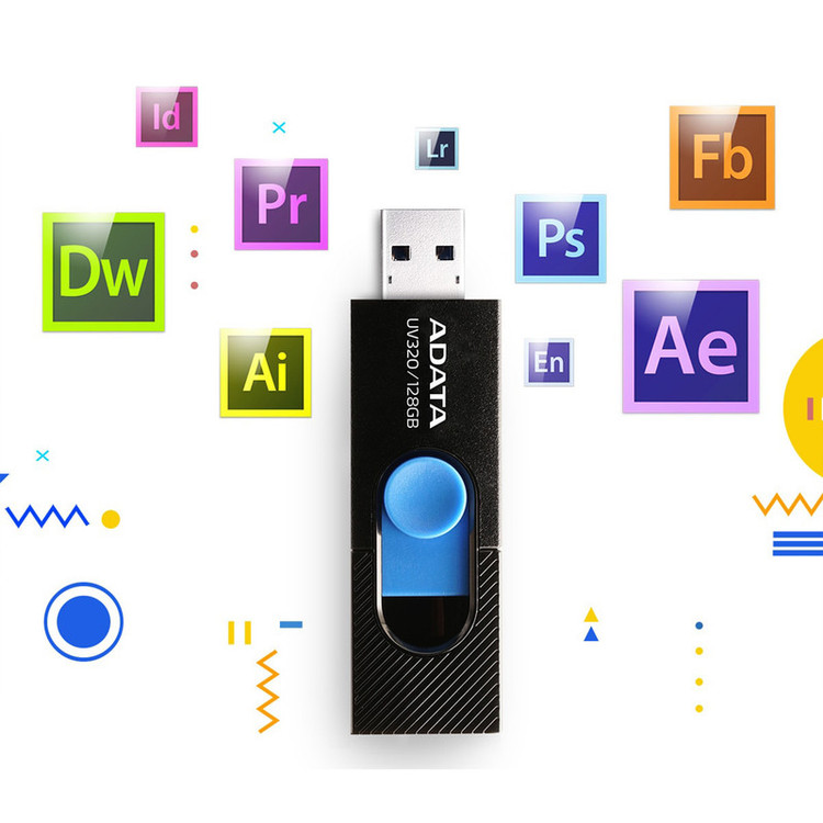 فلشمموری کشویی ای دیتا مدل UV320 ظرفیت 64 گیگابایت با رابط USB 3.2 Gen1 سرعت انتقال تا 10 گیگابیت بر ثانیه و سازگار با ویندوز، مک، لینوکس، گوشی و تلویزیون