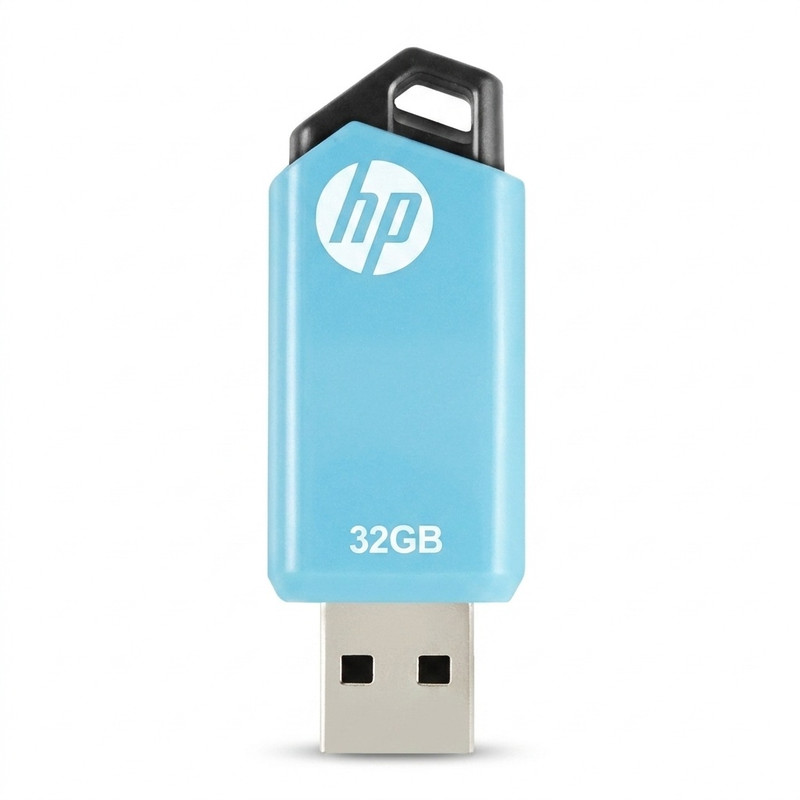 فلش مموری اچ‌ پی مدل V150w با ظرفیت 32 گیگابایت، رابط USB 2.0 و سرعت خواندن 14 مگابایت بر ثانیه، با طراحی بدون درپوش و حلقه اتصال جاکلیدی