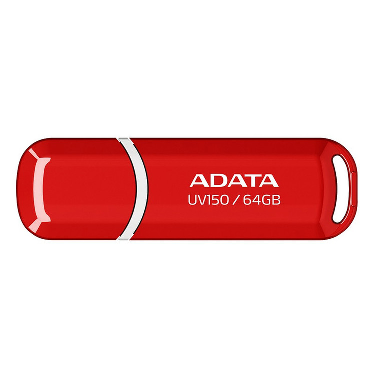فلش مموری ای دیتا مدل UV150 ظرفیت 64 گیگابایت، رابط USB 3.2 Gen1، سرعت خواندن 90 مگابایت بر ثانیه، طراحی درپوشدار، سازگار با گوشی، تبلت، کامپیوتر و تلویزیون