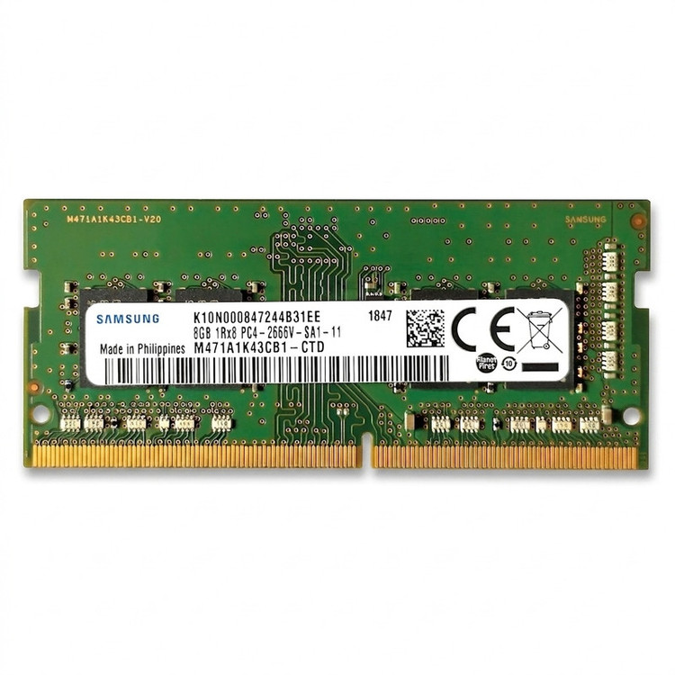 رم لپتاپ 8 گیگابایت سامسونگ مدل PC4-2666 از نوع DDR4، تککاناله با فرکانس 2666 مگاهرتز، تایمینگ CL19 و فرمفکتور SO-DIMM 260 پین