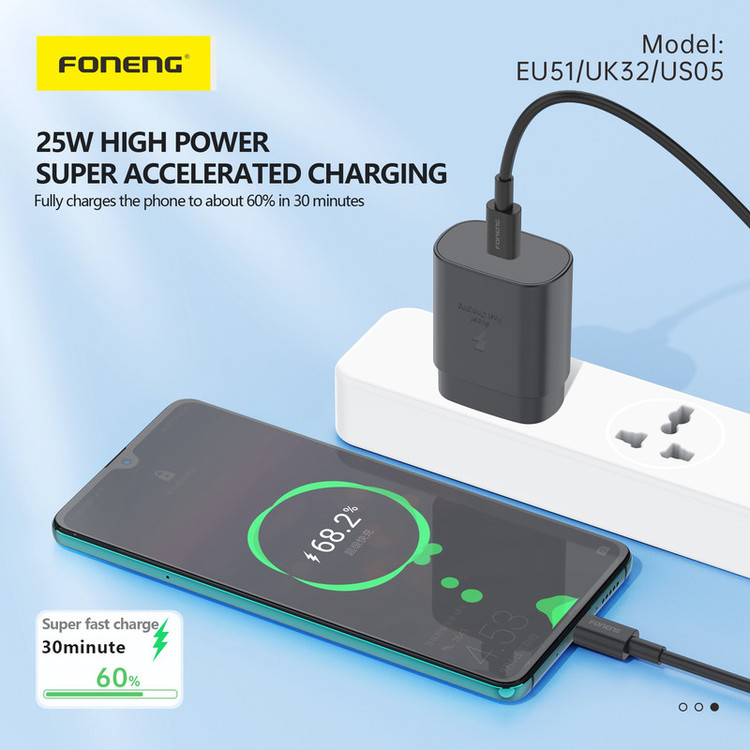 شارژر دیواری 25 وات فوننگ مدل A56 Super Fast EU به همراه کابل تبدیل USB-C