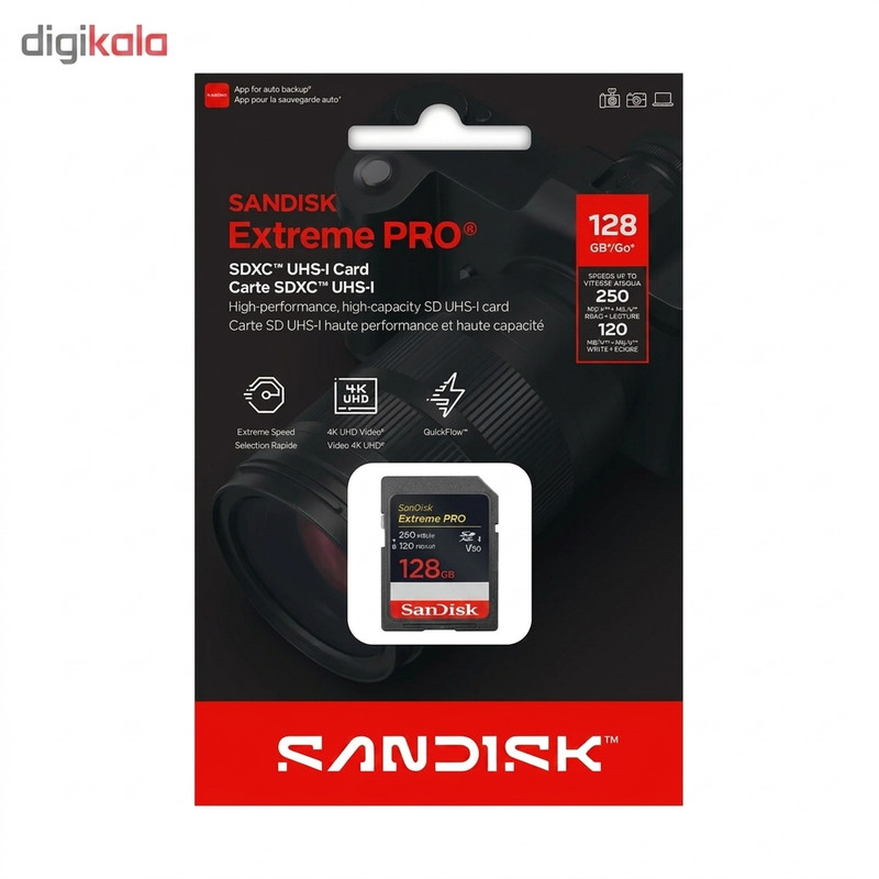 کارت حافظه SD سن دیسک مدل Extreme PRO SDXC سرعت 250 مگابایت بر ثانیه ظرفیت 128 گیگابایت