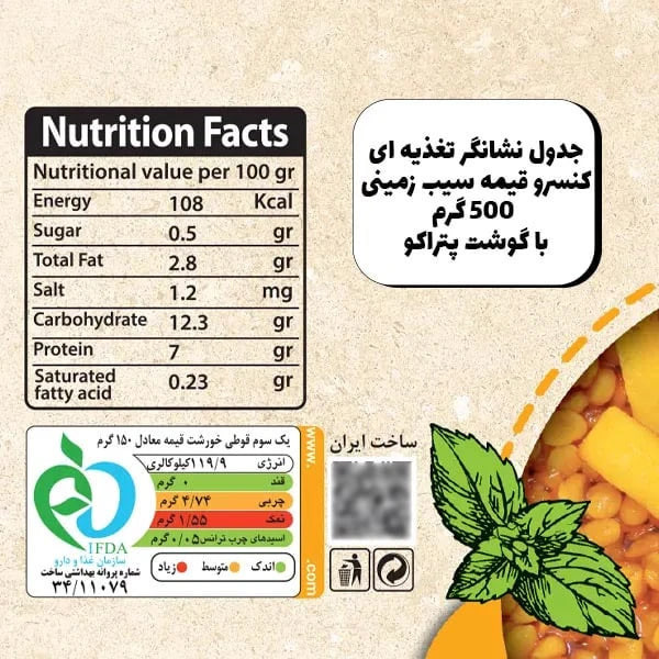 کنسرو قورمه سبز و قیمه و فسنجان پتراکو -500 گرم مجموعه 6 عددی