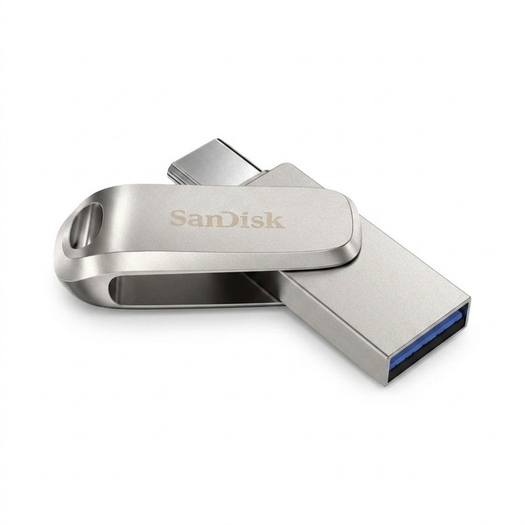 فلش مموری سن دیسک مدل Ultra Dual Drive Luxe ظرفیت 64 گیگابایت با رابط تایپ سی و USB 3.2 Gen 1، سرعت خواندن 400 مگابایت بر ثانیه، طراحی تاشو و سازگار با سیستمعاملهای Android، PC، Mac و iPad Pro
