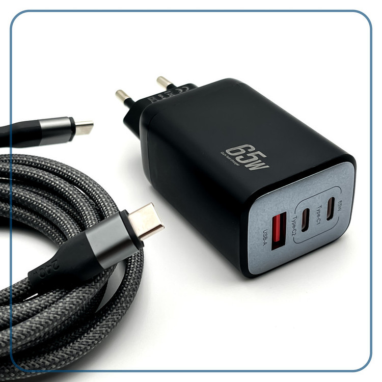 شارژر دیواری 65 وات 3 پورت وونک مدل PD65w به همراه کابل USB-C