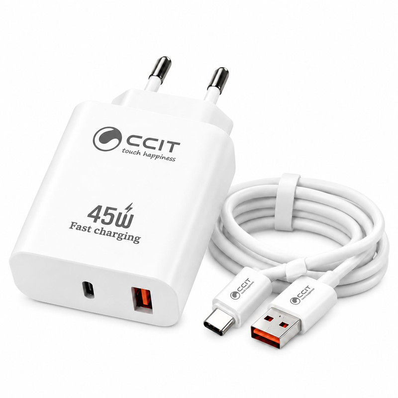 شارژر دیواری 45 وات 2 پورت سی سی آی تی مدل AP-C45 به همراه کابل تبدیل USB به USB-C