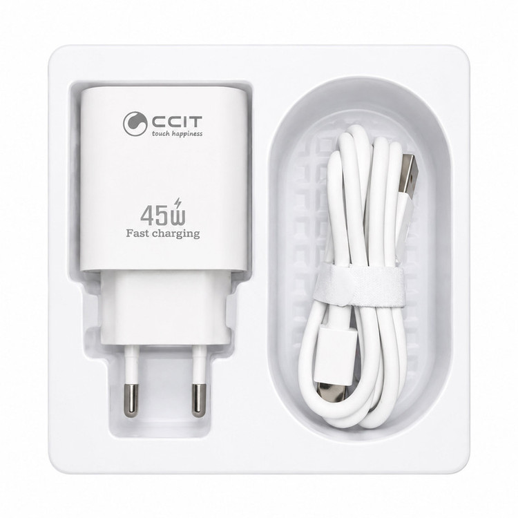 شارژر دیواری 45 وات 2 پورت سی سی آی تی مدل AP-C45 به همراه کابل تبدیل USB به USB-C