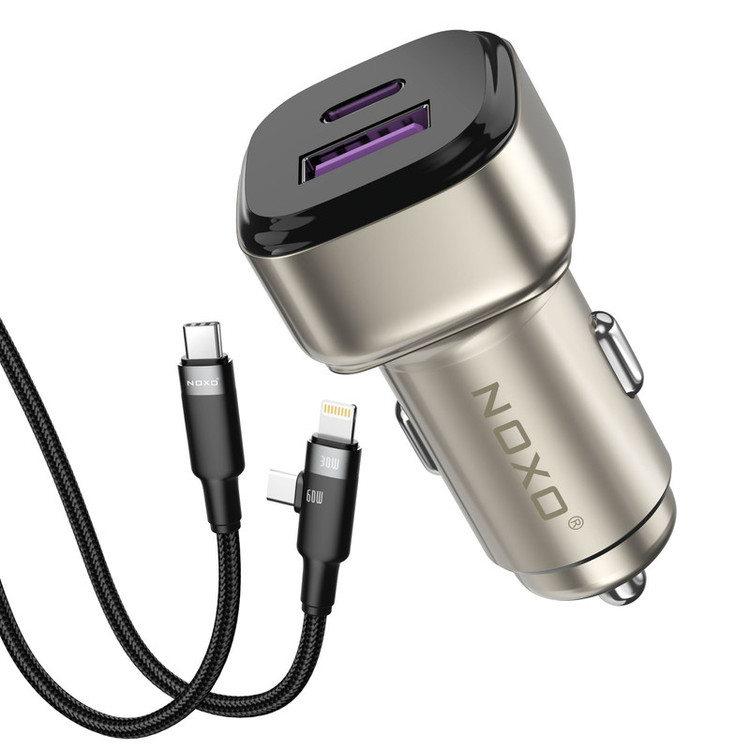 شارژر فندکی 55 وات دو پورت نوکسو مدل CCN‑P‑5 بههمراه کابل USB-C / لایتنینگ