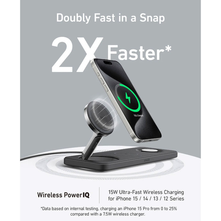 شارژر رومیزی انکر مدل MagGo Wireless Charging به همراه شارژر دیواری 40 وات انکر و کابل USB-C به طول 1.5 متر