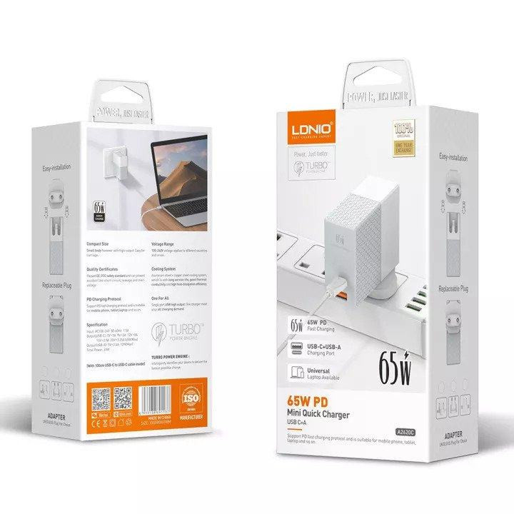 شارژر دیواری الدینیو مدل A2620C به همراه کابل تبدیل USB-C