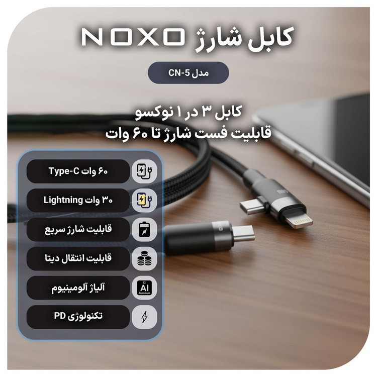 شارژر دیواری 20 وات نوکسو مدل CHN-5 به همراه کابل USB-C / لایتنینگ
