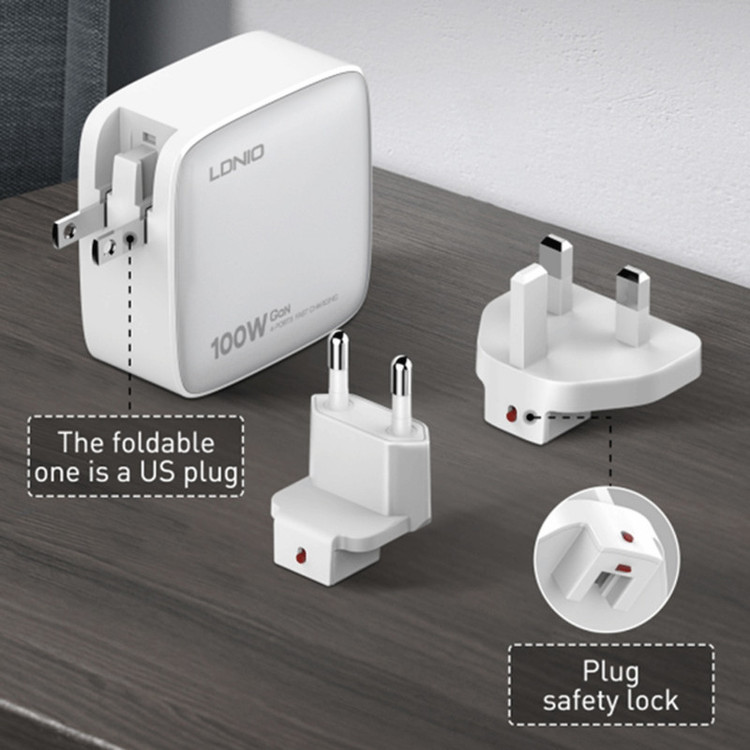 شارژر دیواری ۱۰۰ وات ۴ پورت الدینیو مدل Q408 به همراه کابل USB-C