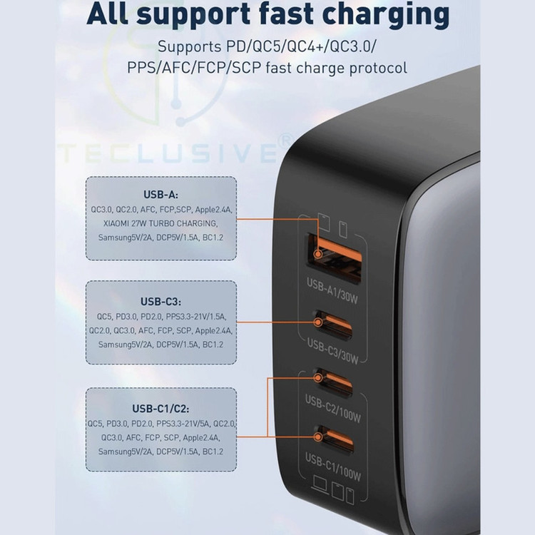 شارژر دیواری ۱۰۰ وات ۴ پورت الدینیو مدل Q408 به همراه کابل USB-C