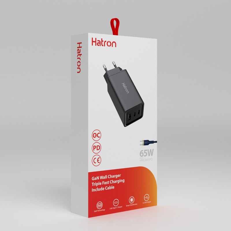 شارژر دیواری 65 وات هترون مدل HWC 3651 PQ GaN