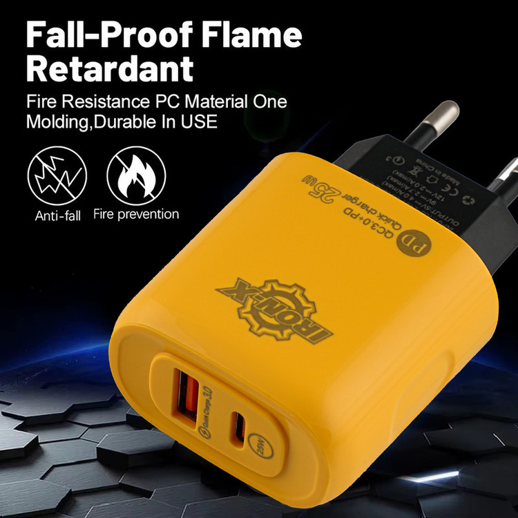 شارژر دیواری 25 وات دو پورت آیرون ایکس مدل PDQC30 به همراه کابل تبدیل USB/USB-C به لایتنینگ/USB-C طول 1.5 متر