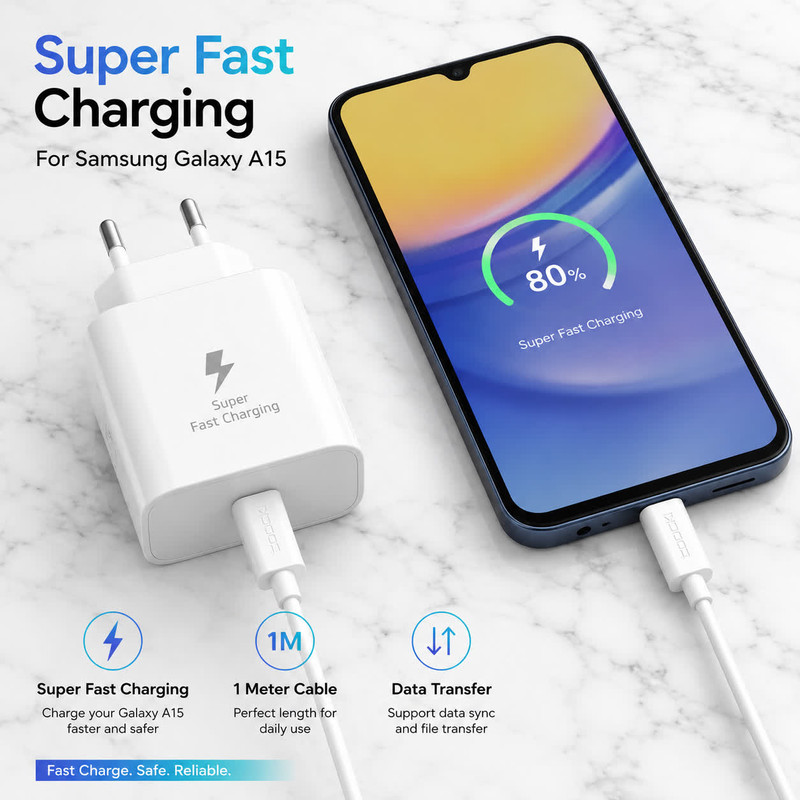 شارژر دیواری 25 وات توکی مدل Galaxy A15 به همراه کابل USB-C