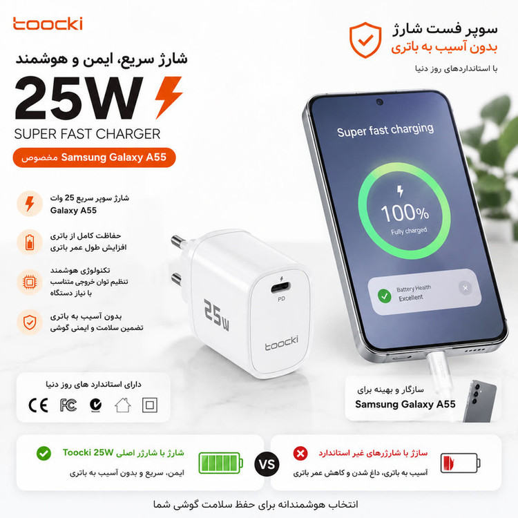شارژر دیواری 25 وات توکی مدل Galaxy-A55