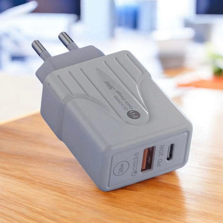 شارژر دیواری 38 وات 2 پورت مدل PD38w به همراه کابل تبدیل USB-C به USB