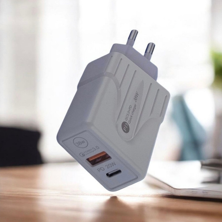 شارژر دیواری 38 وات 2 پورت مدل PD38w به همراه کابل تبدیل USB-C به USB