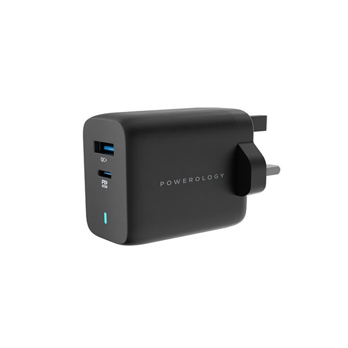 شارژر دیواری 63 وات پاورلوژی مدل Powerology 63W Ultra-Quick GaN Charger with USB-C Cable