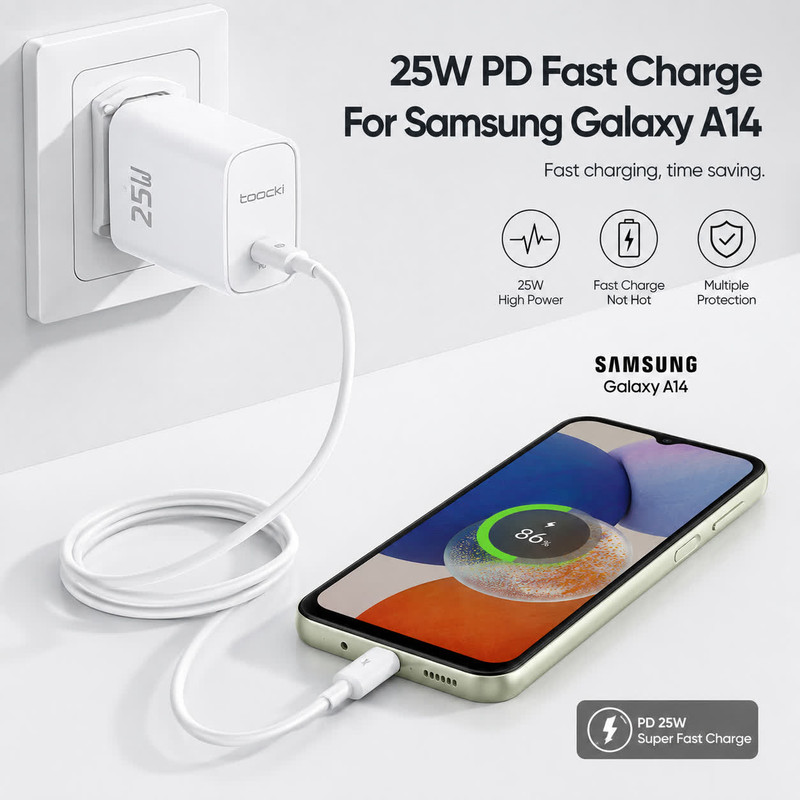 شارژر دیواری ۲۵ وات توکی مدل Galaxy-A14