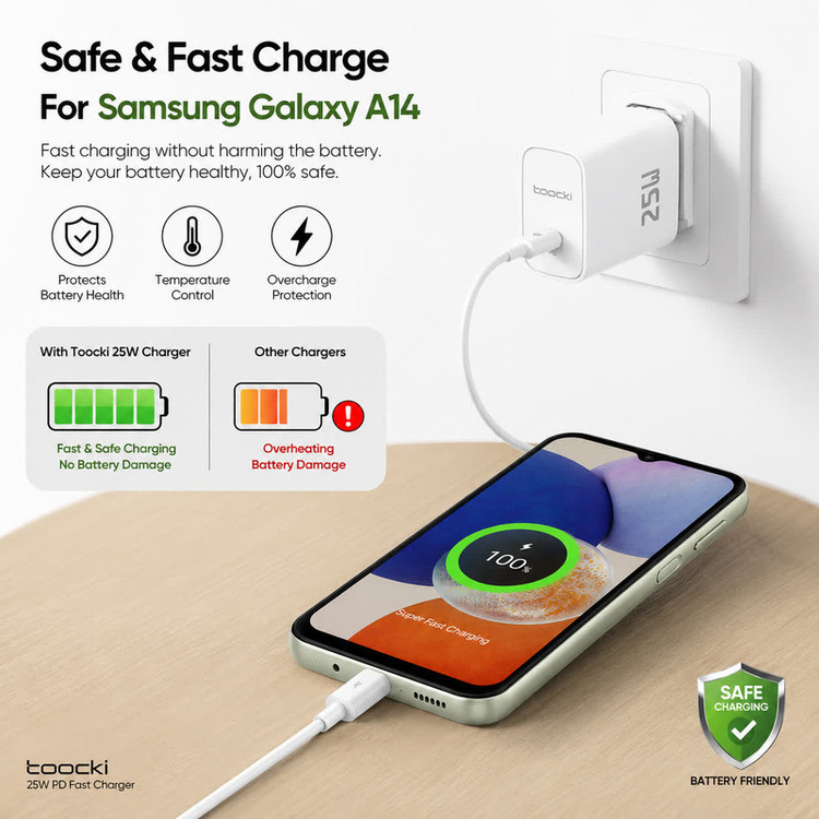 شارژر دیواری ۲۵ وات توکی مدل Galaxy-A14