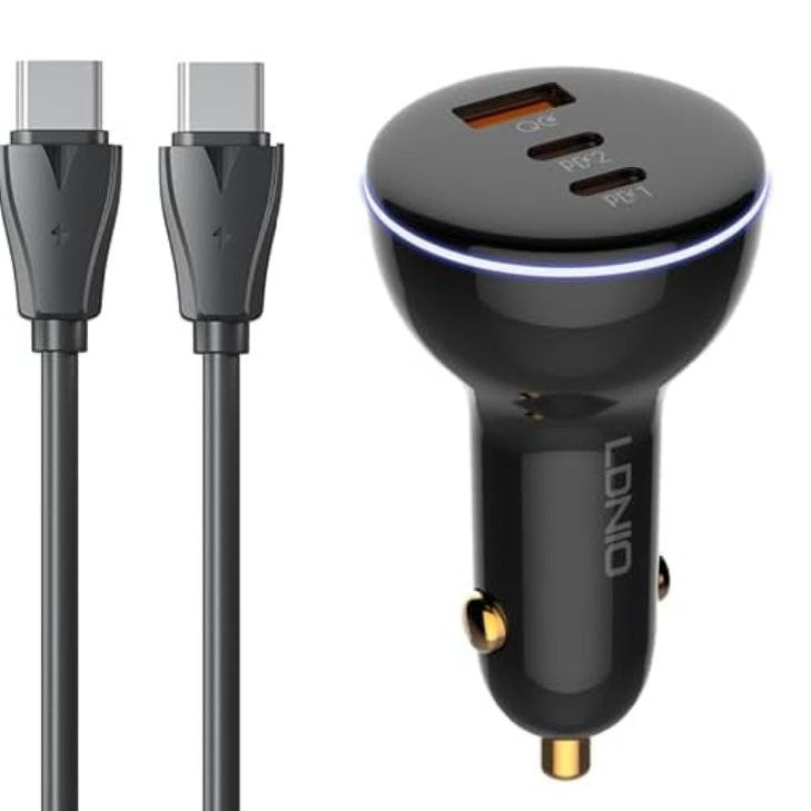 شارژر فندکی 160 وات الدینیو مدل C102 به همراه کابل usb-C