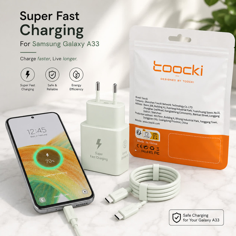 شارژر دیواری 25 وات توکی مدل A33-25W به همراه کابل USB-C