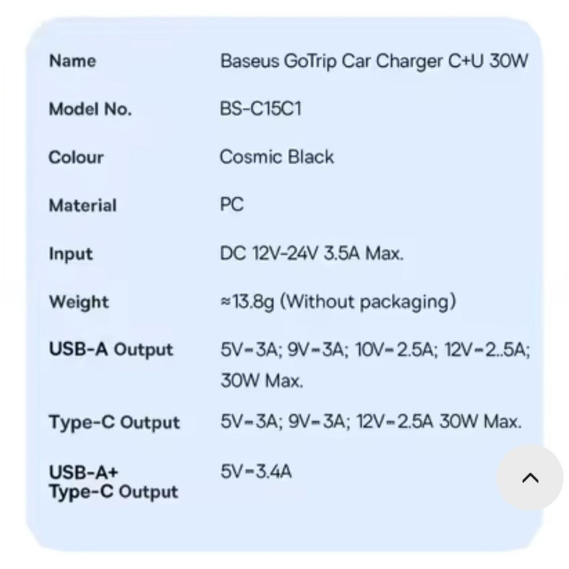 شارژر فندکی 30 وات 2 پورت بیسوس مدل GoTrip BS-C15C1