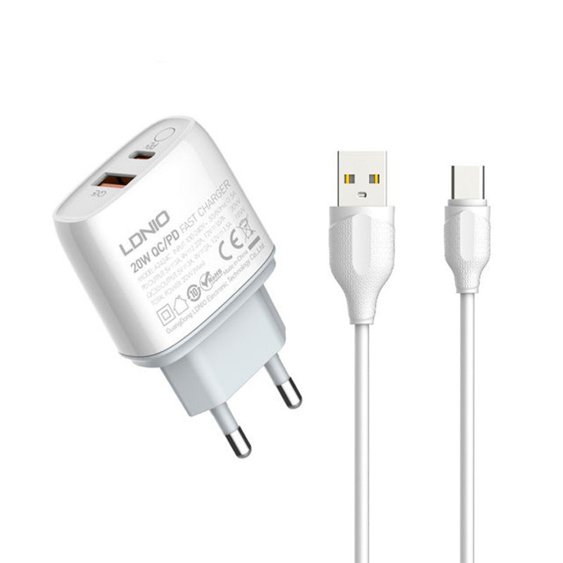 شارژر دیواری الدینیو مدل A2424C 20w به همراه کابل USB-C
