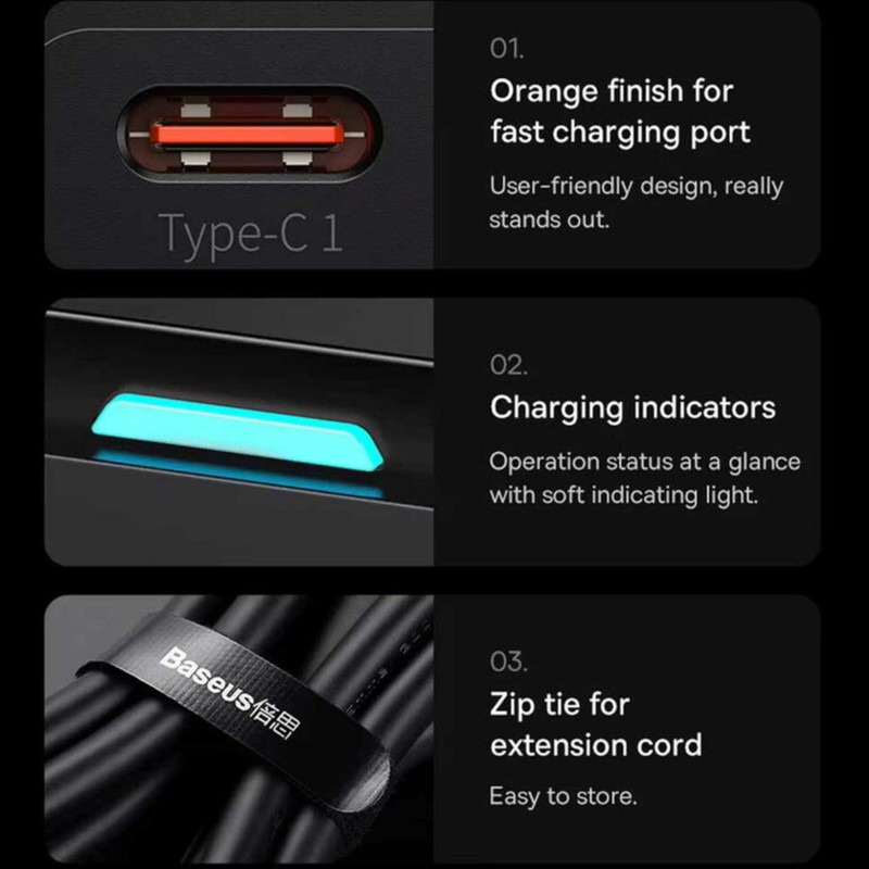 شارژر رومیزی 100 وات بیسوس مدل CCGAN100-1ACE به همراه کابل USB-C