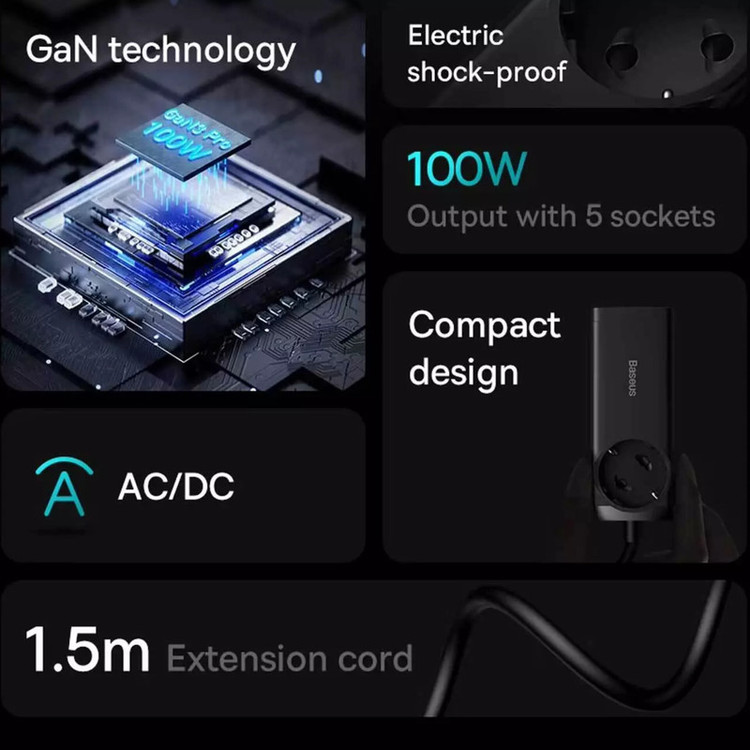 شارژر رومیزی 100 وات بیسوس مدل CCGAN100-1ACE به همراه کابل USB-C