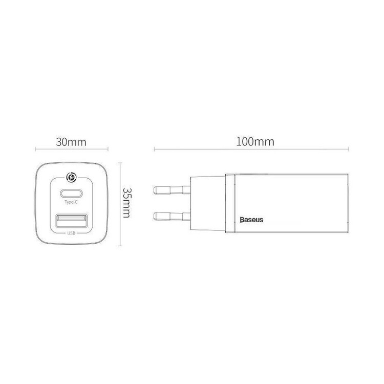 شارژر دیواری 65 وات باسئوس مدل Gan 2 Lite CCGAN2L-B01