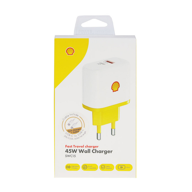 شارژر دیواری 45 وات شل مدل SWC15 به همراه کابل USB-C