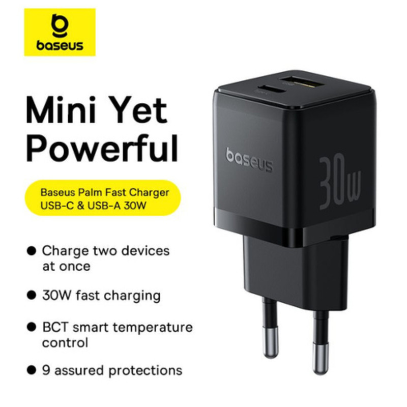 شارژر دیواری 30 وات بیسوس مدل Palm 30W به همراه کابل USB-C
