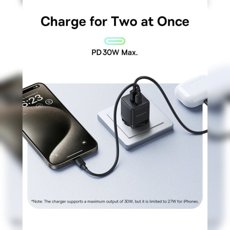 شارژر دیواری 30 وات بیسوس مدل Palm 30W به همراه کابل USB-C