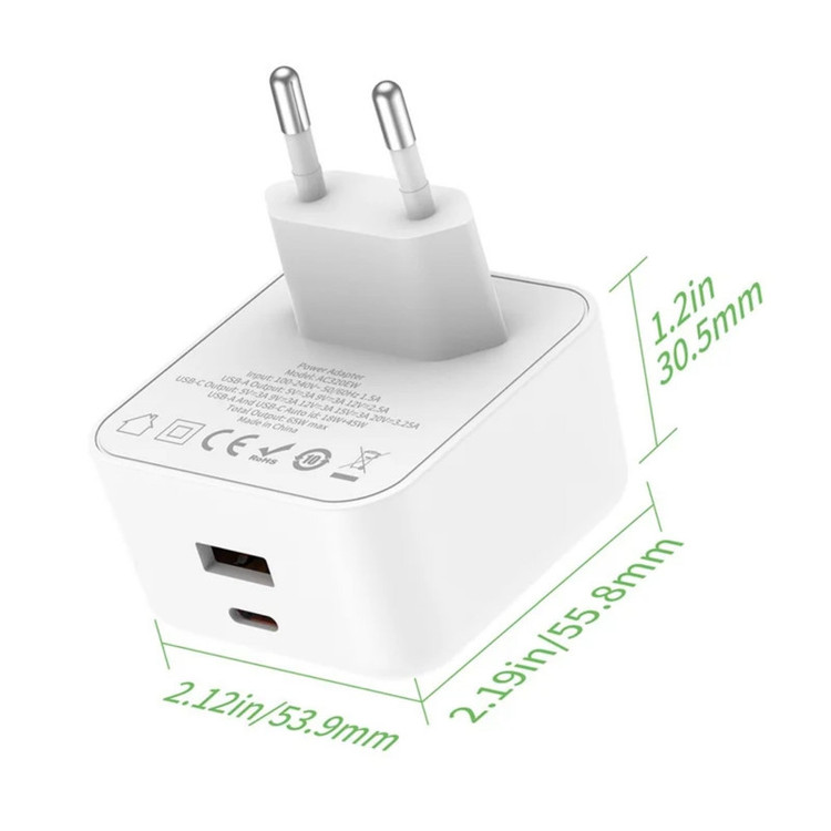 شارژر دیواری 65 وات دو پورت بودی مدل AC320EW