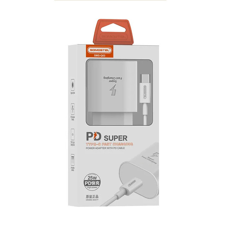 شارژر دیواری 25 وات سوموس تل مدل SAM A07 FAST Q03 به همراه کابل تبدیل USB-C