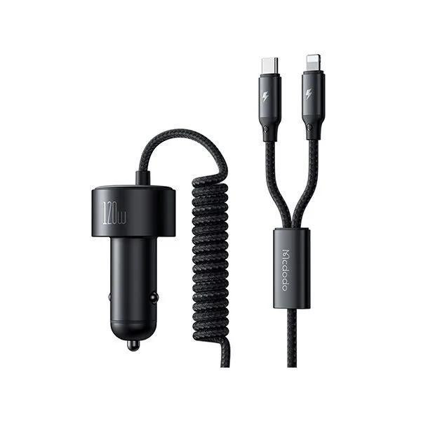 شارژر فندکی120 وات مک دودو مدل cc-0370 به همراه کابل USB-C/لایتنینگ