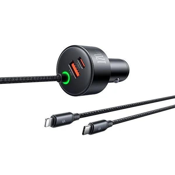 شارژر فندکی120 وات مک دودو مدل cc-0370 به همراه کابل USB-C/لایتنینگ