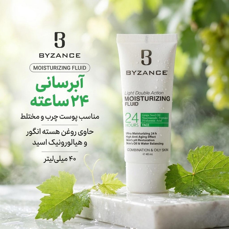 فلوئید آبرسان بیزانس مدل 01 پوست چرب و مختلط حجم 40 میلی لیتر