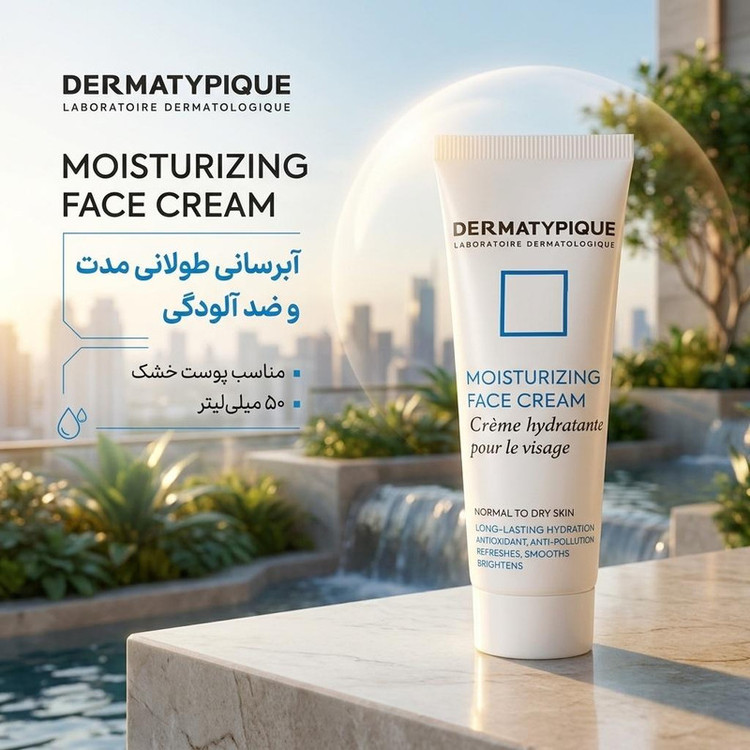 کرم آبرسان دست و صورت و گردن درماتیپیک مدل Anti_pollution.antioxidant مناسب برای پوست خشک حجم 50 میلیلیتر