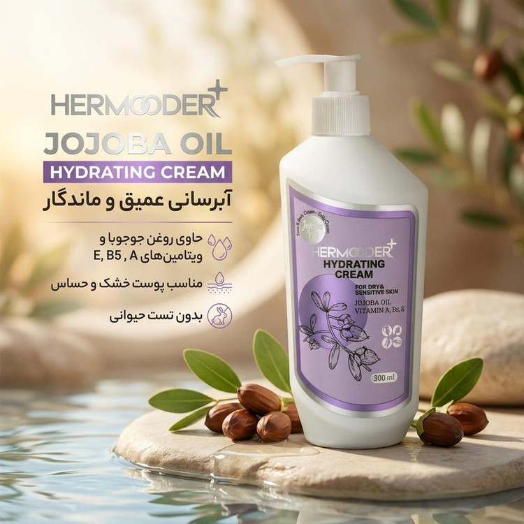 کرم آبرسان هرمودر مدل JOJOBA OIL مناسب برای پوست خشک و حساس حجم 300 میلی لیتر