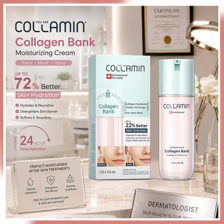 کرم مرطوب کننده صورت و گردن کلامین مدل collagen bank-12 مناسب انواع پوست حجم 125 میلی لیتر مجموعه 12 عددی