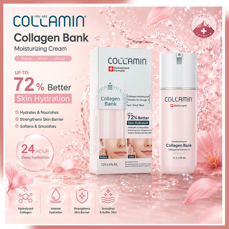 کرم مرطوب کننده صورت و گردن کلامین مدل collagen bank-12 مناسب انواع پوست حجم 125 میلی لیتر مجموعه 12 عددی