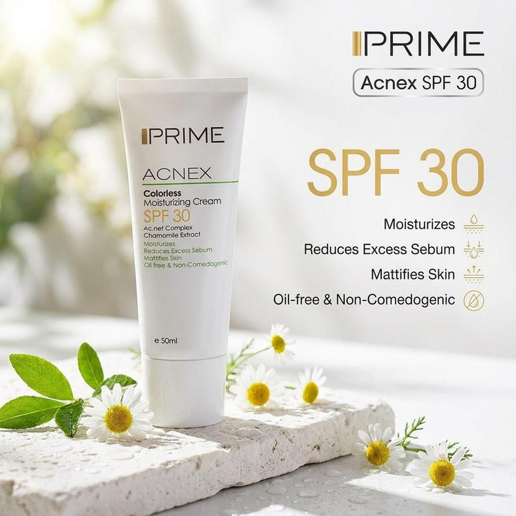 کرم مرطوب کننده بدون رنگ پرایم مدل Acnex SPF 30 حجم 50 میلی لیتر117203